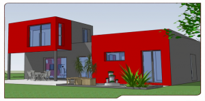 Illustration 3D du modèle de maison L-PROJECT avec étage.