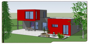 Illustration 3D du modèle de maison L-PROJECT avec étage.